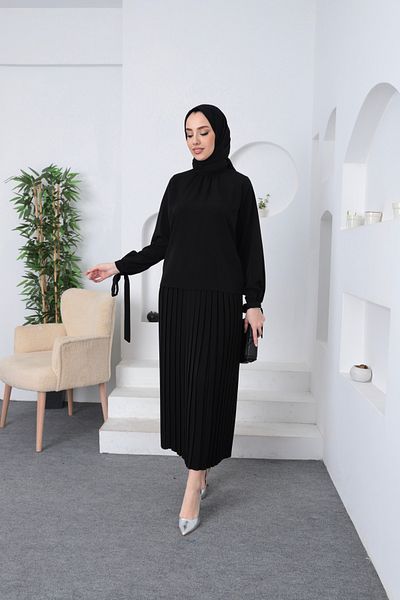 hacer ayaydın Κομψό Σετ Μπλούζα Πλισέ Φούστα Hijab Σετ