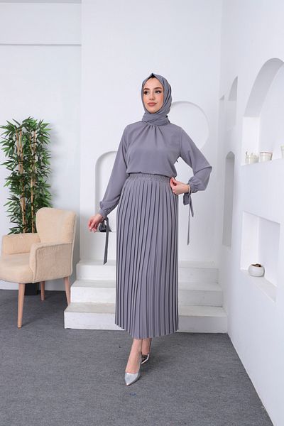 hacer ayaydın Κομψό Σετ Μπλούζα Πλισέ Φούστα Hijab Σετ