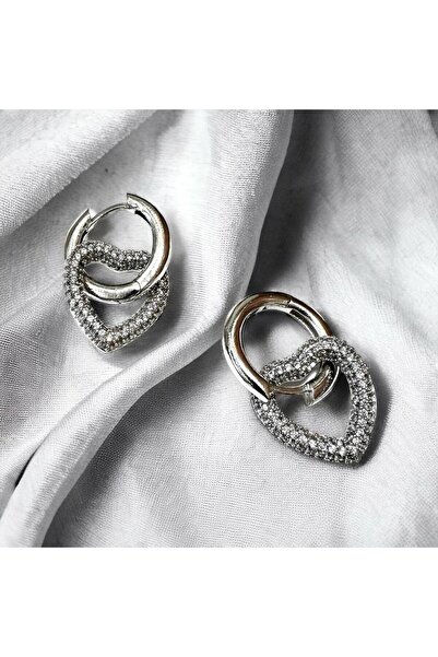 Forentina Gümüş Kaplama Zirkon Taşlı Kalpli Halka Küpe PS3354