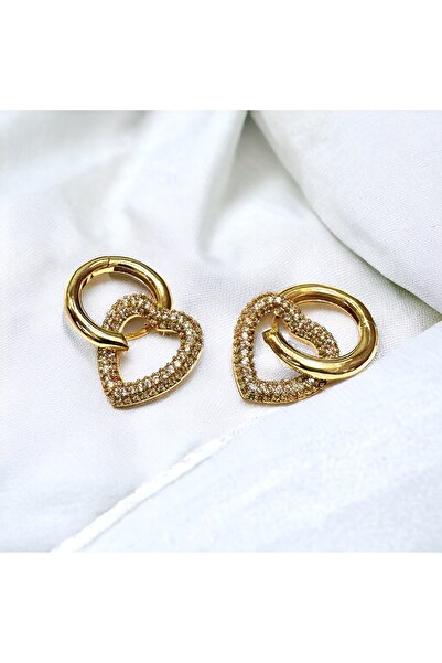 Forentina Altın Kaplama Zirkon Taşlı Kalpli Halka Küpe PS3355