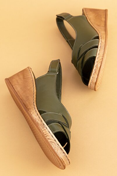 Gondol Hakiki Deri Dolgu Topuklı Yumuşak Taban Rahat Sandalet Irm.06