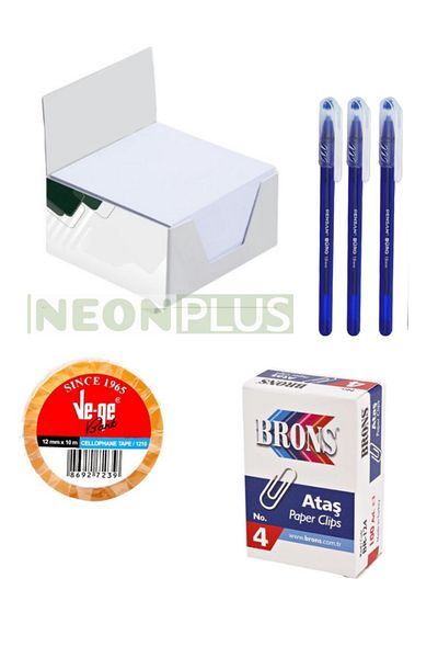 NEON PLUS Office Set, Cube Paper, Ballpoint Pen, Tape, Paper Clip Full Office Set