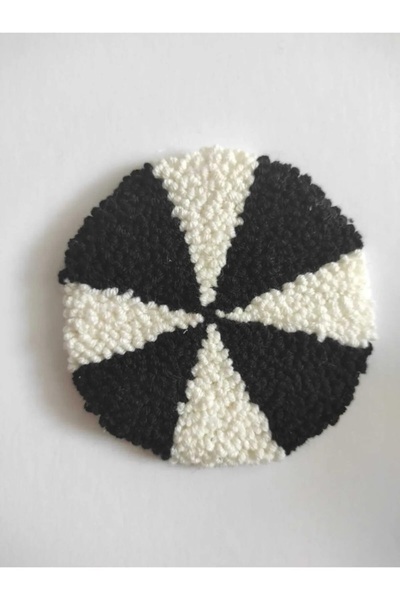 ETİK AKSESUAR Black and White Lucky Wheel Punch Embroidered Coaster 1 piece