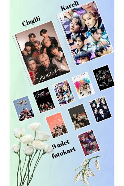 animeandyourworld Stray Kids Defter 2 Adet Çizgili Ve Kareli 9 Adet Fotokart Seti