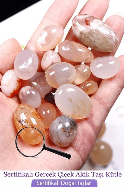 Tesbih Atölyesi Certified Tumbled Flower Agate Stone Mass