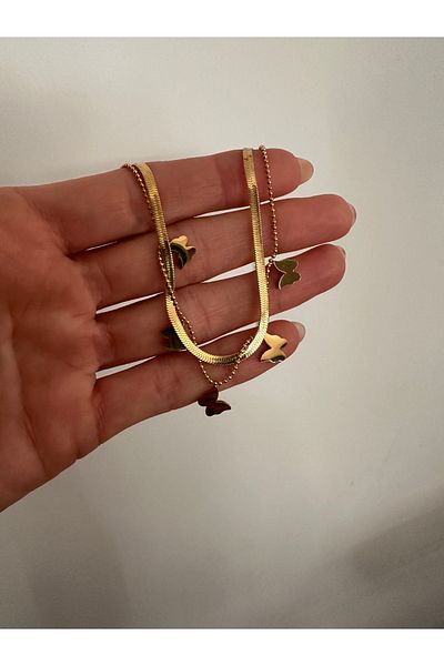 Lines Bijuteri Gold Color Italian Chain Butterfly Bracelet