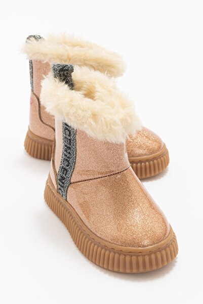 mnpc Anatomisch geformte Mädchen-Schneestiefel aus glitzerndem Kunstleder und Shearling in Platin