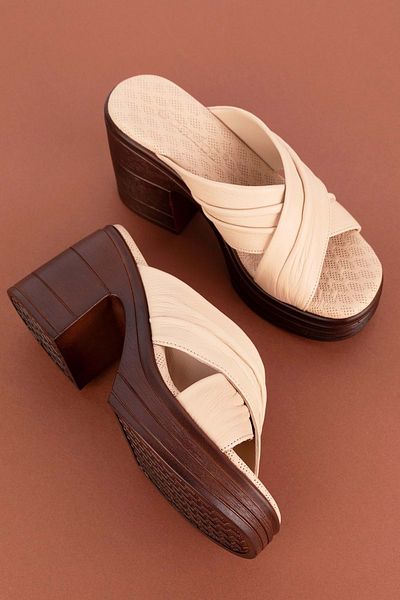 Gondol Women's Genuine Leather Platform Heeled Slippers Msa.59