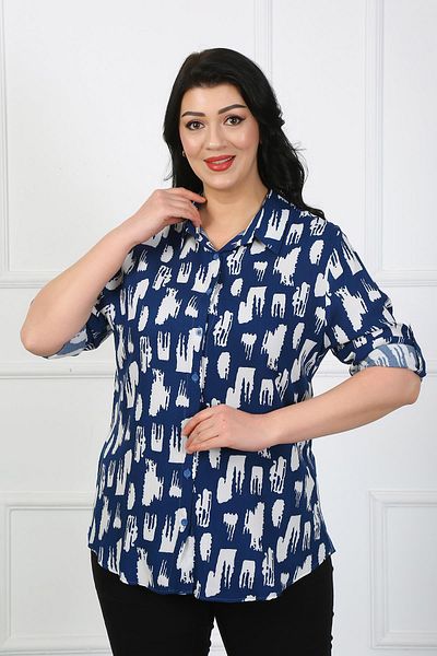 By Alba Collection Cămașă de damă, din bumbac, viscoză, cu model indigo