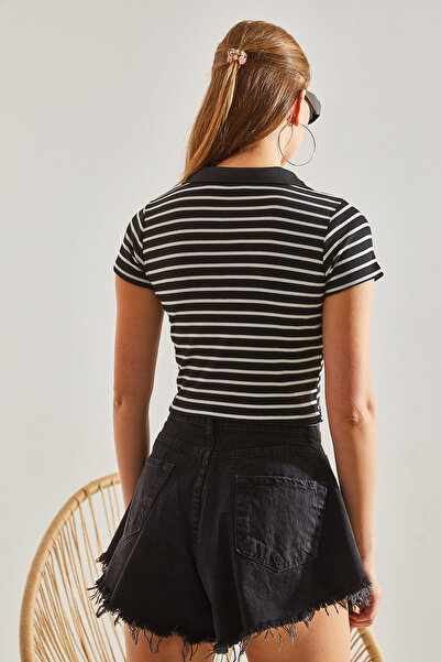 Bianco Lucci Dámská proužkovaná halenka Polo Neck