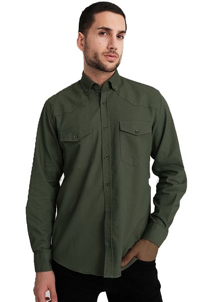 Varetta Ανδρικό πουκάμισο τζιν από ύφασμα Khaki Double Pocket Lycra Gabardine
