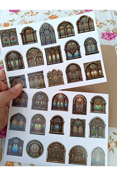 Pink Swan Craft Vintage Scrapbook Vitray Pencereler Etiket Seti, Bullet Journal, Planlayıcı Sticker Seti