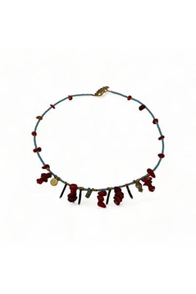 Hedea قلادة نسائية من حجر اليشب الأحمر الطبيعي باللون الأزرق