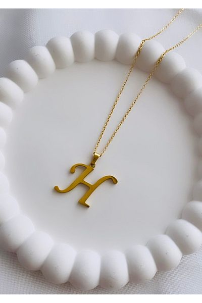 VNS Accessories Steel Letter Necklace -H