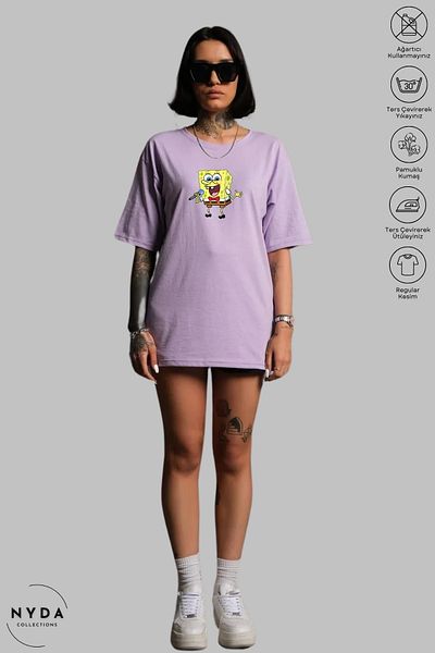 Nyda Collections Μπλουζάκι με κοντό μανίκι Unisex Oversize με λαιμόκοψη από βαμβακερό σφουγγάρι