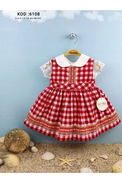 FEKRA BABY Baby Girl 3- 24 MONTHS Frilly Cotton Sweater Plaid Dress 2 pcs