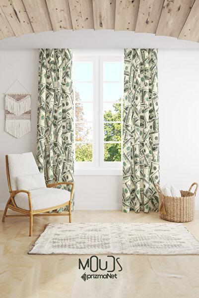 Moud's Dolar Desenli Fon Perde Genç Odası Oturma Odası Süet Baskılı Ekstrafor...