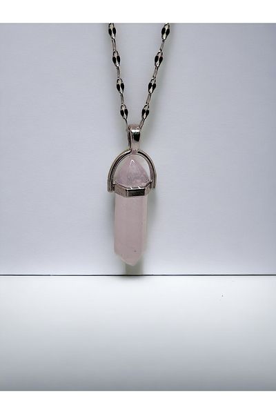 eHediyecim Pink Quartz Natural Stone Nail Necklace