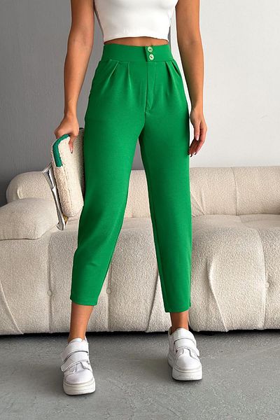 Deafox Pantaloni morcovi din lycra din creponat importat verzi