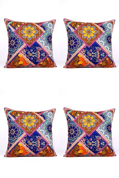 Cango Home Διπλής όψης Ethnic Vintage μοτίβο ψηφιακής εκτύπωσης θήκη ακαθαρσιών σετ 4 τεμαχίων - OTYK450-CT
