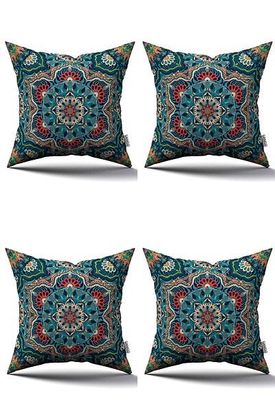 Cango Home Double Sided Green Orange Retro Vintage Patterned Digital Printed Throw Pillow Cover Set of 4-Otyk634-Ct