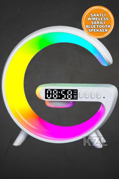 Maybax Akıllı Gece Lambası Speaker Bluetooth Hoparlör Kablosuz Şarj Rgb Masa Lambası Dekoratif  Saatli