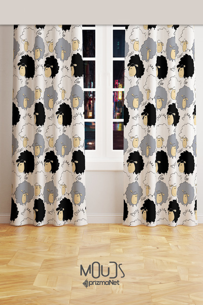 Moud's Dolly Koyun Desenli Fon Perde Genç Odası Oturma Odası Süet Baskılı Eks...