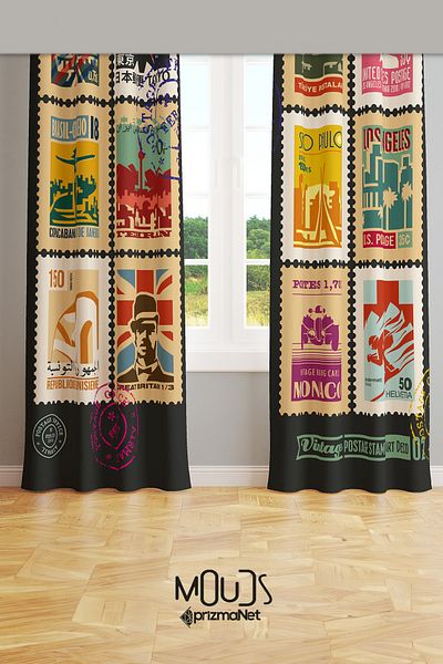 Moud's Letter Scale Patterned Background Curtain Youth Room Living Room Suede Printed Extrafor Drawstring 2 Sash PRD-2019