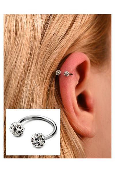 Öte Beri Hayallerin Ötesi 316L Surgical Steel - Anti-Allergic Rhinestone Chamomile Piercing Set 3 Pieces Ring and Speed Earrings