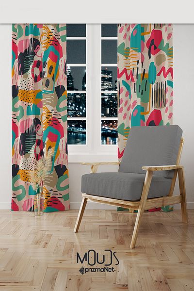 Moud's Artboard 1 Patterned Background Curtain Youth Room Living Room Suede Printed Extrafor Drawstring 2 Sash PRD-2016