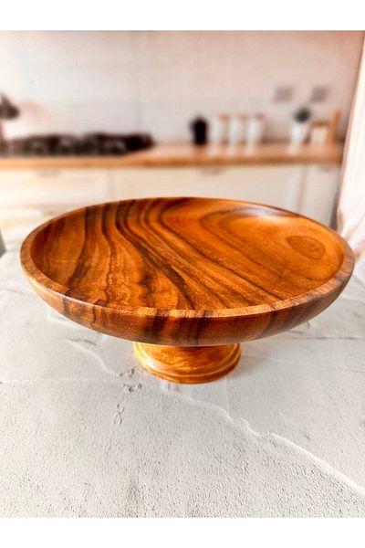 LADYNUR NATURAL ACASIA TREE STANDED ROUND BUTTER PRESENTATION PLATE 30 cm