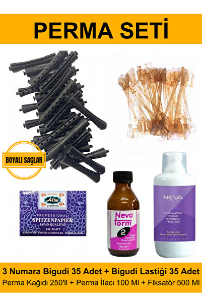 Kocaman Kozmetik Perma Bigudi Full Set No:3 - Boyalı Saçlar (Bigudi + Lastik + Perma Kağıdı + Perma İlacı + Fiksatör)