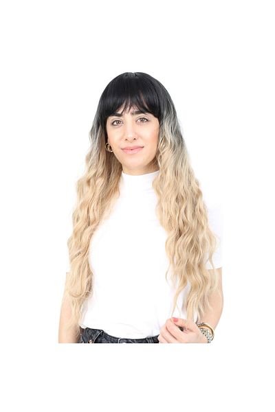 KONAK PERUK Long Water Wave Fiber Synthetic Wig - Black Ombreli / Honey Foam