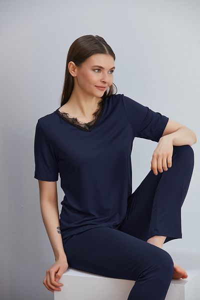ÇAĞ MODA Set de pijamale cu mâneci scurte din dantelă tricotată din viscoză