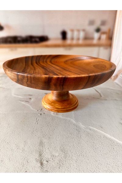 LADYNUR NATURAL ACASIA TREE STANDED ROUND BUTTER PRESENTATION PLATE 30 cm
