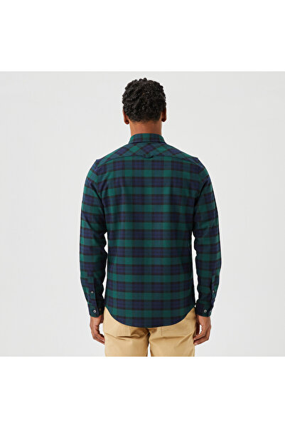 Lacoste Men's Slim Fit Plaid Navy Blue Shirt