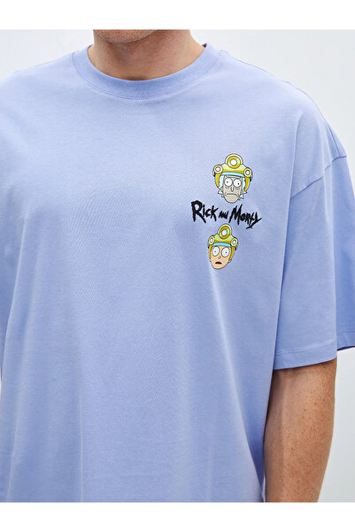 LC Waikiki XSIDE Crew λαιμόκοψη κοντό μανίκι Rick and Morty με εμπριμέ χτενισμένο βαμβακερό ανδρικό μπλουζάκι