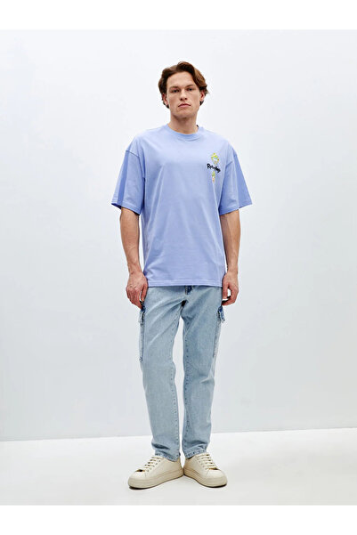 LC Waikiki XSIDE Crew λαιμόκοψη κοντό μανίκι Rick and Morty με εμπριμέ χτενισμένο βαμβακερό ανδρικό μπλουζάκι