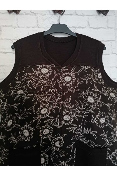 anne moda ankara 42-44 Сумісний сталевий трикотажний жилет середньої довжини з візерунком