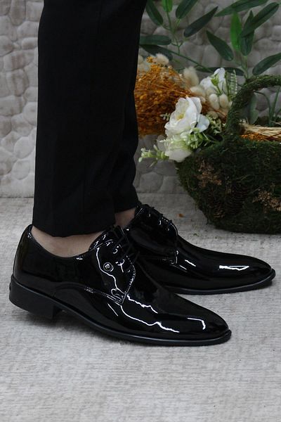 Pierre Cardin 7030-1 Μαύρα λουστρίνια παπούτσια γαμπρού Παπούτσια κοστουμιών Ανδρικά κλασικά παπούτσια