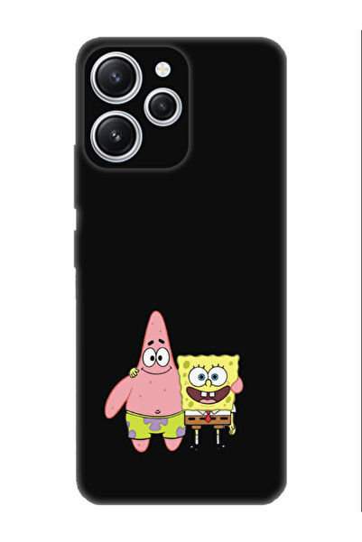 frondcase حافظة هاتف Redmi 12 سبونج بوب وباتريك ستار باللون الأسود