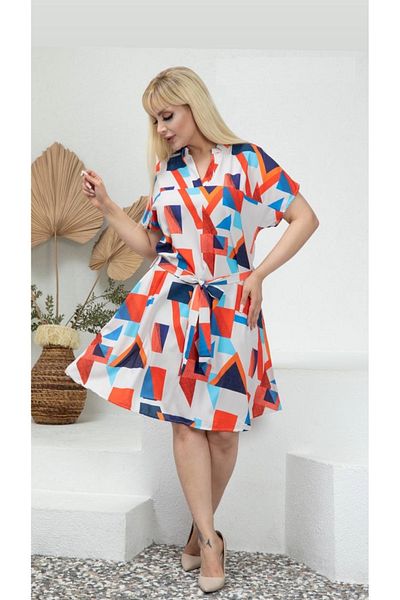 Butik Nilyam Μεγάλο μέγεθος Γυναικείο γιακά Ζώνη Λεπτομερές Φόρεμα Jessica 24003 Λευκό