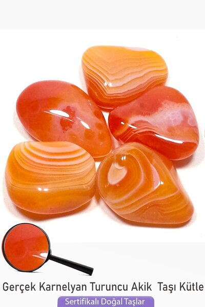 Tesbih Atölyesi Sertifikalı Gerçek Karnelyan Turuncu Akik Taşı Kütle - 3 Adetli