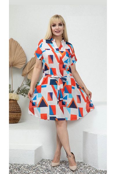 Butik Nilyam Μεγάλο μέγεθος Γυναικείο γιακά Ζώνη Λεπτομερές Φόρεμα Jessica 24003 Λευκό