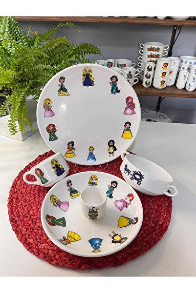 TEBAK COLLECTION ديزني برينسيسز منقوشة 5 قطع طقم عشاء للأطفال مجموعة تغذية