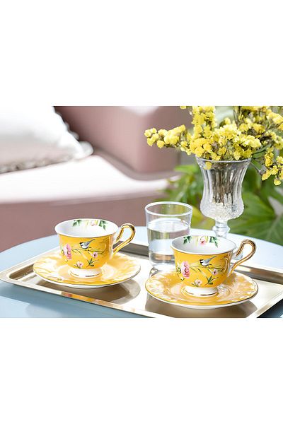 English Home Vanilla New Bone China Σετ 2 φλιτζανιών καφέ 90ml Κίτρινο