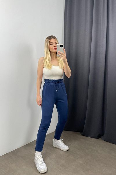 Sue Store Pantaloni de trening modal cu talie înaltă indigo