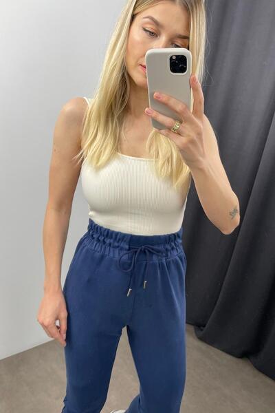 Sue Store Pantaloni de trening modal cu talie înaltă indigo