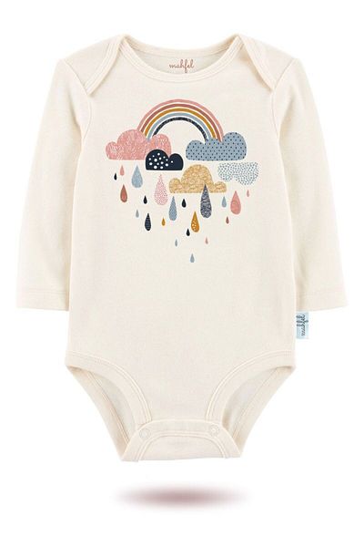 MAHFEL Pack of 2 Organic "Elephant-Rainbow" Printed Long Sleeve Baby Bodysuit