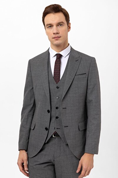 SÜVARİ Slimfit Armürlü Yelekli Takım Elbise